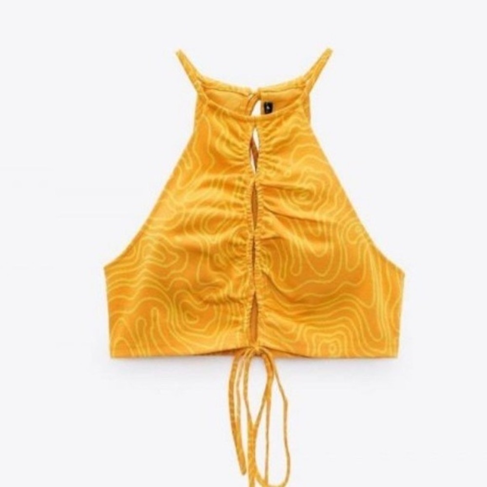 Zara Orange Yellow Swirl Halter Crop Top